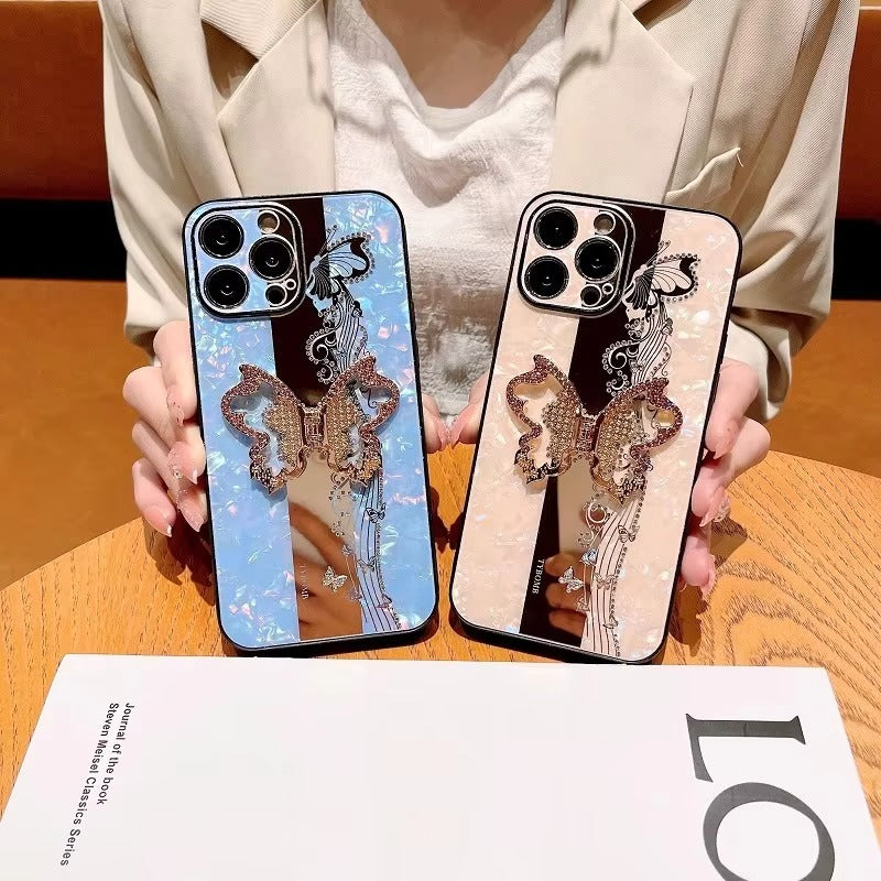 Fashion Apple iPhone Case, MagSafe Compatible, Camera Lens & Screen Protection, Ultra Thin, Shockproof, Magnetic Full All Around Cover – Butterfly Ring Holder Case with Full Shockproof Armor Back for Girls