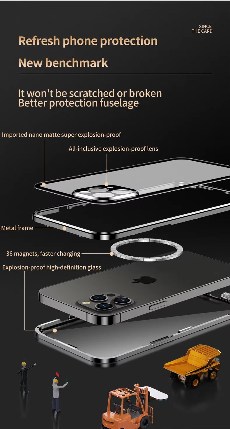 Premium Apple iPhone Case, MagSafe Compatible, Camera Lens & Screen Protection, Ultra Thin, Shockproof, Magnetic Full All Around Cover – 360° Metal Frame Case with Aluminum Alloy & Full Screen Protection