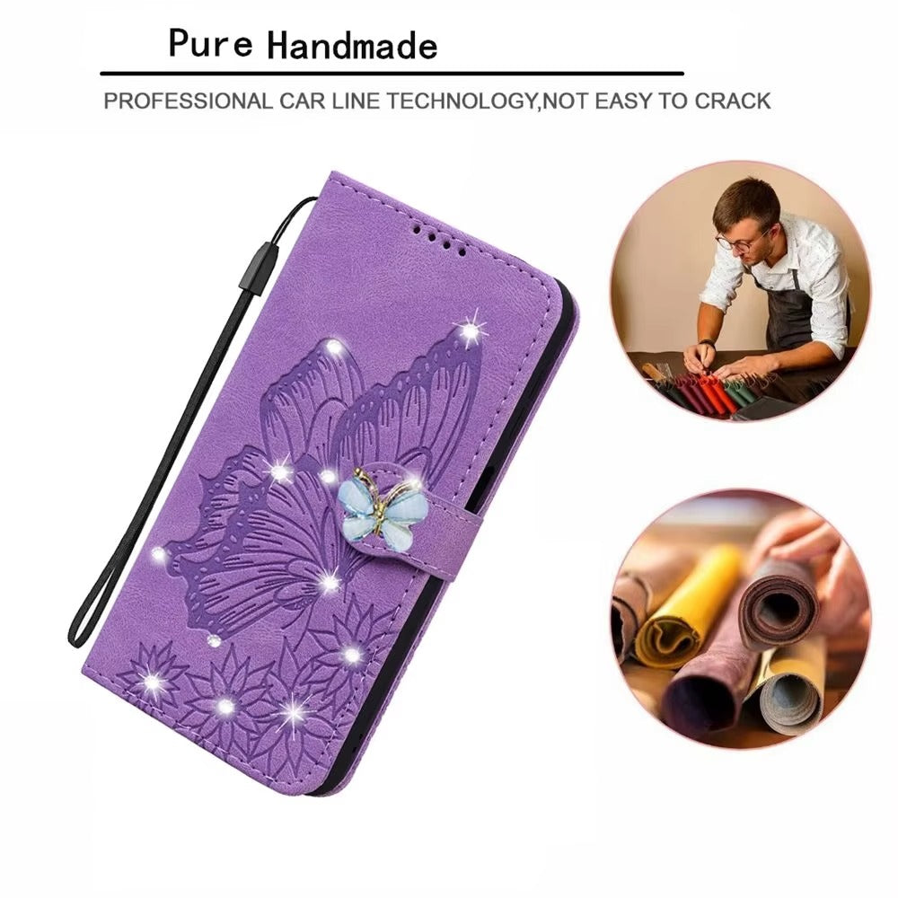 Luxury Apple iPhone Case, MagSafe Compatible, Camera Lens and Screen Protection, Ultra Thin, Shockproof, Magnetic, Full All Around Protection, Butterfly Glitter Wallet Cover