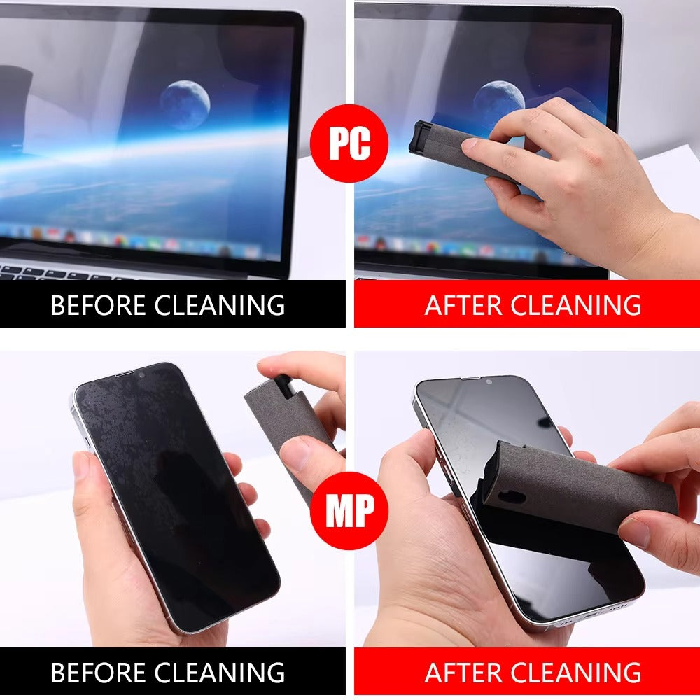 High Quality 2-in-1 Screen Cleaner Spray Reusable Cleaning Cloth for Cell Phones, iPads, Computers, Glasses, and Tablets