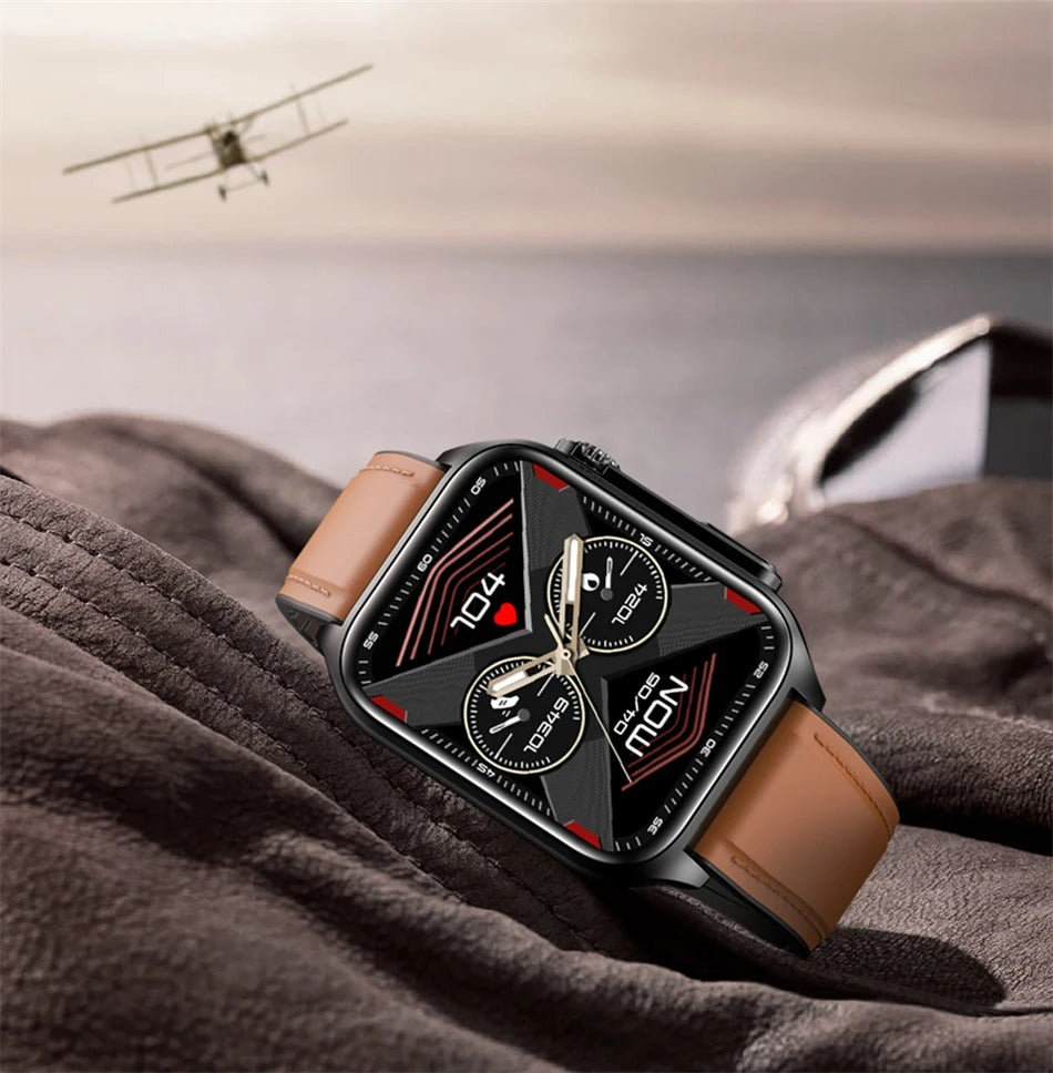 Premium Health Smartwatch for iPhone – Non-Invasive Blood Glucose Monitor with ECG+PPG, AI Voice Assistant, Bluetooth Calling