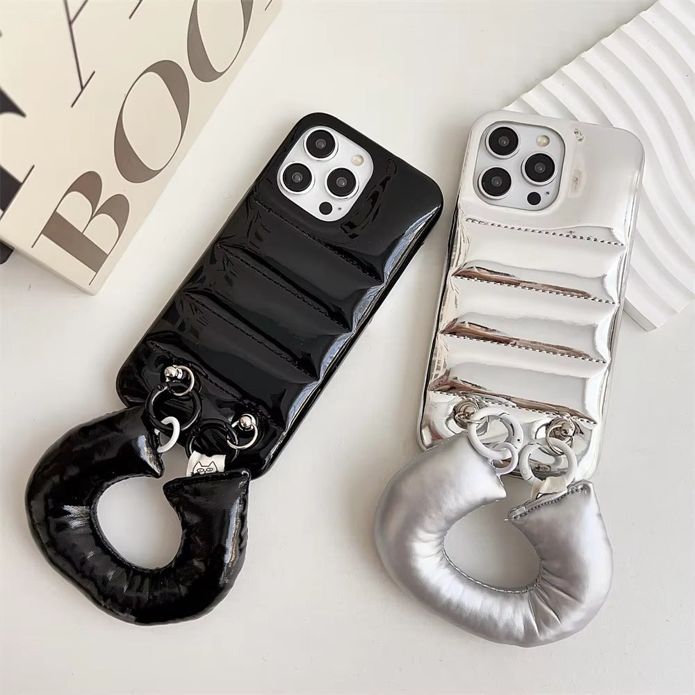 Luxury Apple iPhone Case, MagSafe Compatible, Camera Lens & Screen Protection, Ultra Thin, Shockproof, Magnetic Full All Around Cover – Down Jacket Style Silicone Case with Wrist Strap & Soft Finish