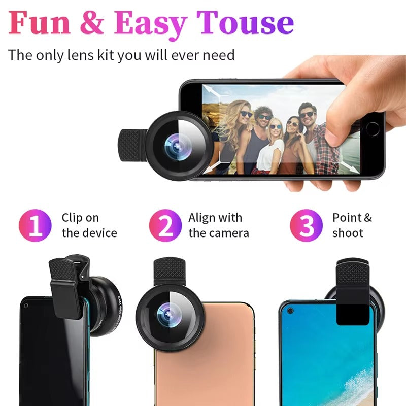 Premium 2-in-1 Mobile Phone Lens Kit – 0.45X Super Wide-Angle +On Lens with 37mm Universal Mount for Apple iPhone Photography