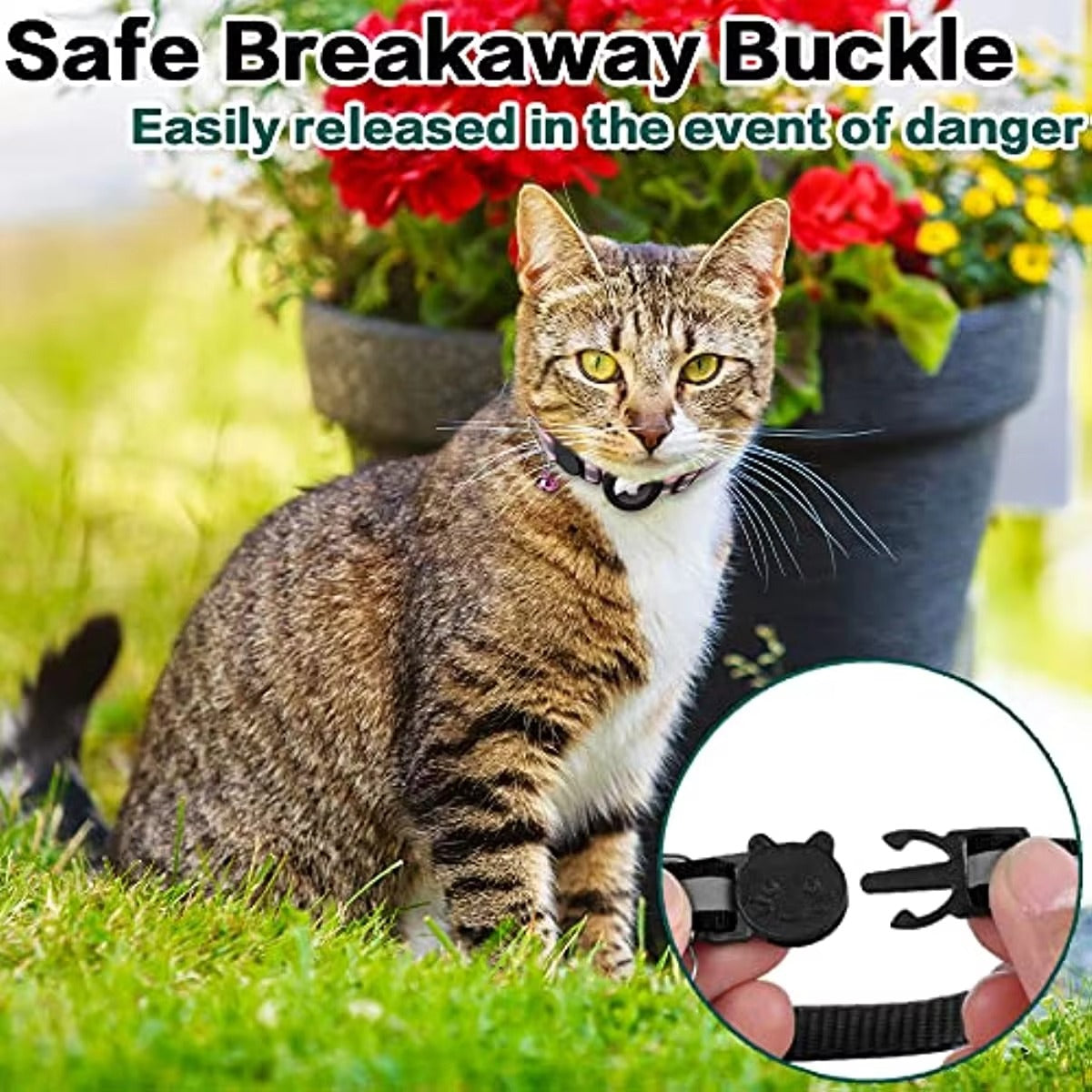 Premium Reflective Cat Collar with AirTag Holder – Adjustable Breakaway Design with Bell for Kittens and Small Pets 0.4" Wide