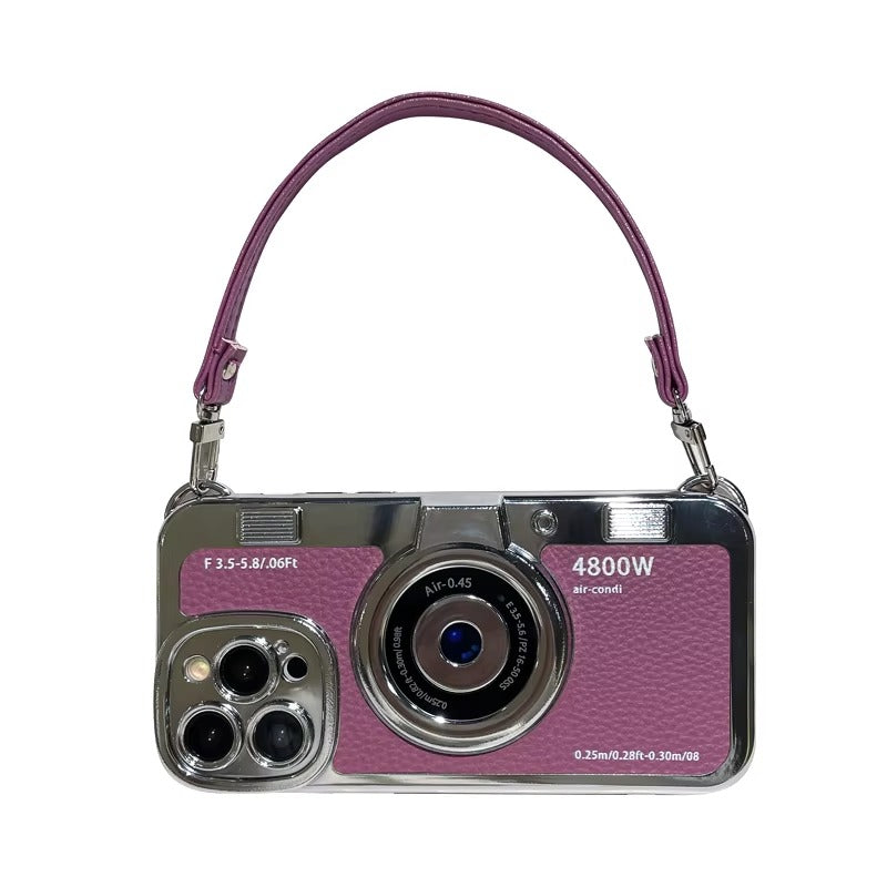 Premium Apple iPhone Case, MagSafe Compatible, Camera Lens & Screen Protection, Ultra Thin, Shockproof, Magnetic Full All Around Cover – Plated Camera Style Case with Lychee Texture & Anti-Fall Leather Rope