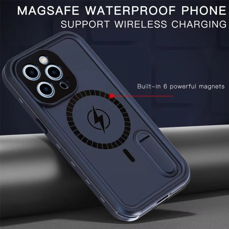 High Quality Apple iPhone Case MagSafe Compatible, Camera Lens & Screen Protection, Cover with IP68 Diving Armor Stand