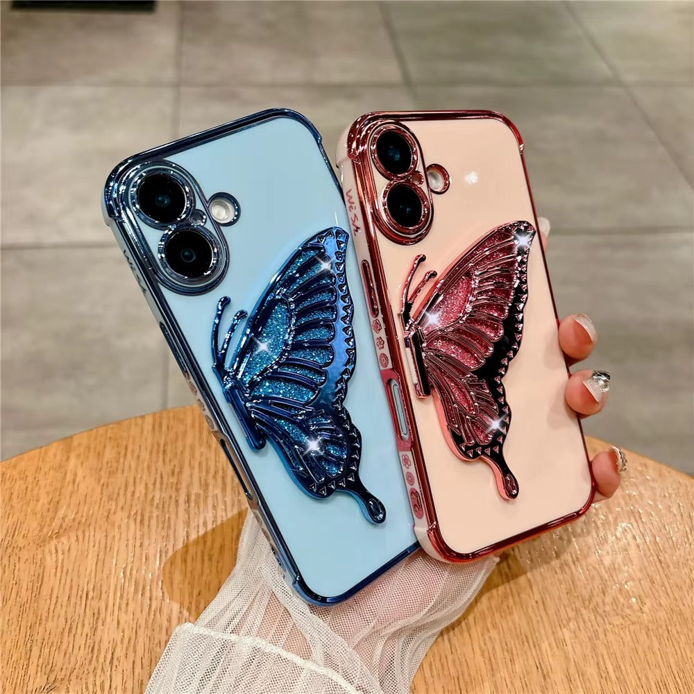 Luxury Apple iPhone Case, MagSafe Compatible, Camera Lens and Screen Protection, Ultra Thin, Shockproof, Magnetic, Full All Around Protection, Butterfly Stand Cover