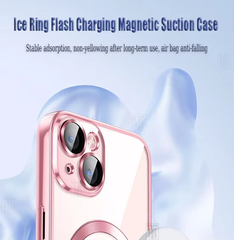 Luxury Apple iPhone Case, MagSafe Compatible, Camera Lens & Screen Protection, Ultra Thin, Shockproof, Magnetic Full All Around Cover – Plating Transparent Silicone TPU Case with Magnetic Back & Lens Film Protection