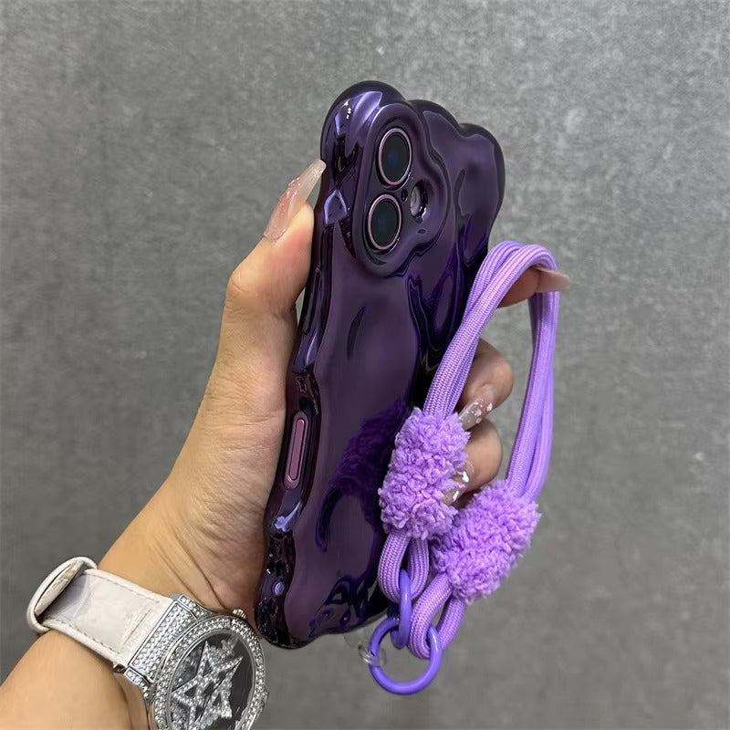 Luxury Apple iPhone Case, MagSafe Compatible, Camera Lens & Screen Protection, Ultra Thin, Shockproof, Magnetic Full All Around Cover – 3D Wave Edge Plating Case with Plush Wristband & Lanyard Strap