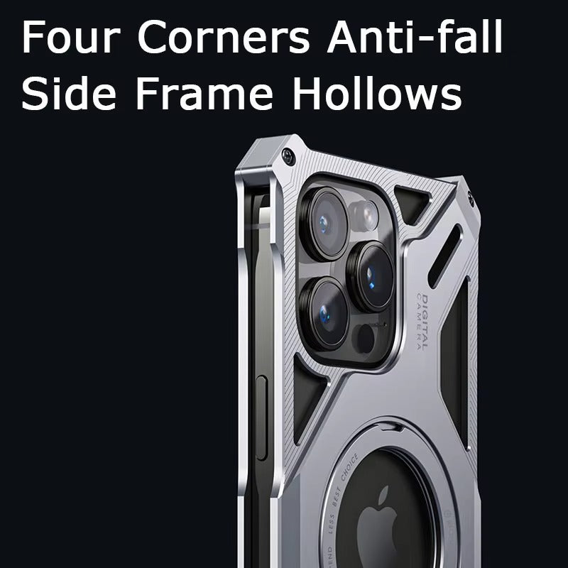 Luxury Apple iPhone Case, MagSafe Compatible, Camera Lens & Screen Protection, Ultra Thin, Shockproof, Magnetic Full All Around Cover – Magnetic Bracket Case with Fashion Aluminum Alloy Frame for Stylish Protection