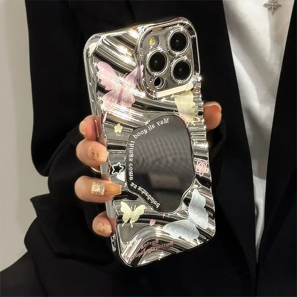 Luxury Apple iPhone Case, MagSafe Compatible, Camera Lens and Screen Protection, Ultra Thin, Shockproof, Magnetic, Full All Around Protection, Butterfly Mirror Bracelet Cover