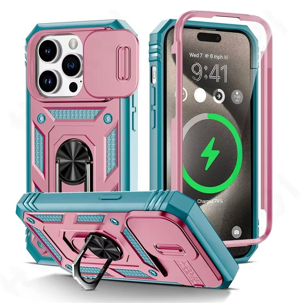 Robust Apple iPhone Case, MagSafe Compatible, Camera Lens and Screen Protection, Ultra Thin, Shockproof, Magnetic, Full All Around Protection, Slide Rotating Armor Cover