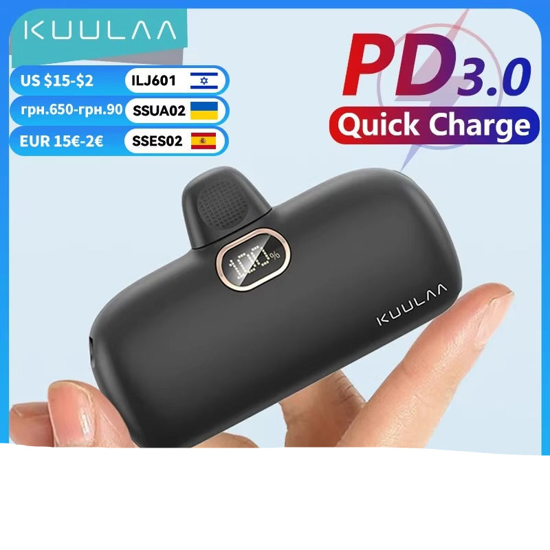 Premium, 5000mAh Mini Power Bank – Fast Charging, Portable External Battery Charger for iPhone, Android, USB-C Devices