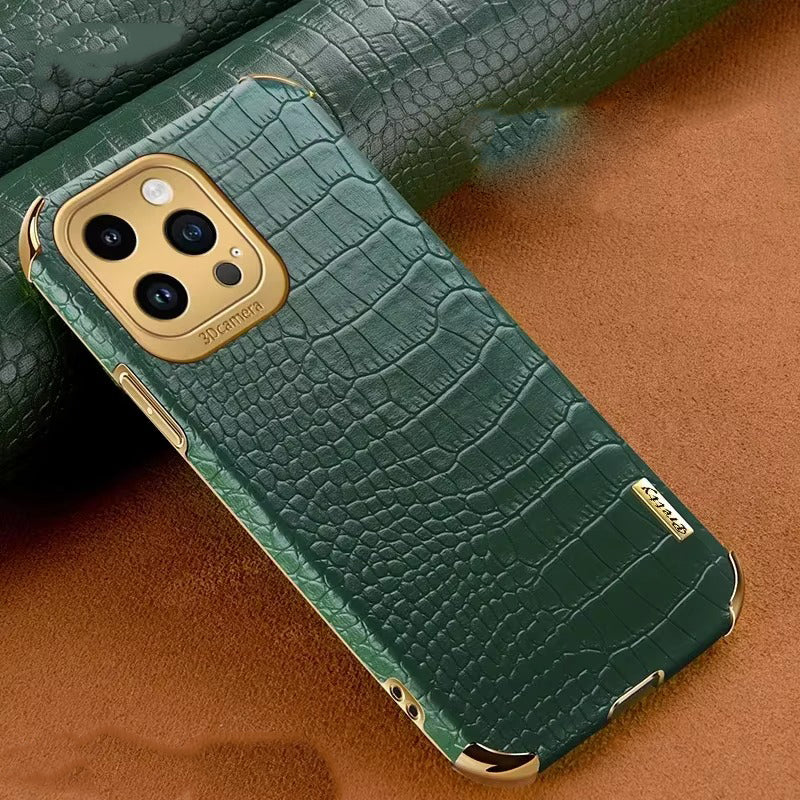 Premium Apple iPhone Case MagSafe Compatible, Camera Lens & Screen Protection, Ultra Thin Shockproof Magnetic Full All Around Protection Cover with Crocodile Leather Ring Holder