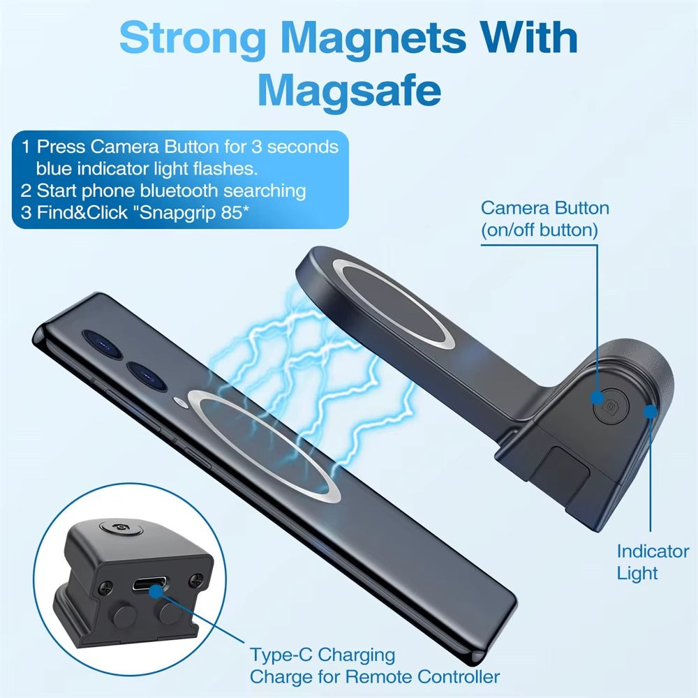 High Quality Magnetic MagSafe Phone Grip – Bluetooth Shutter Remote, Compatible with Apple iPhone and iOS Devices