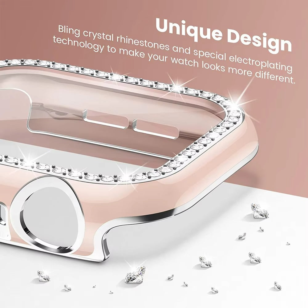 Luxury, Bling Diamond Case with Glass Screen Protector for Apple Watch – for 38mm, 40mm, 41mm, 42mm, 44mm, 45mm