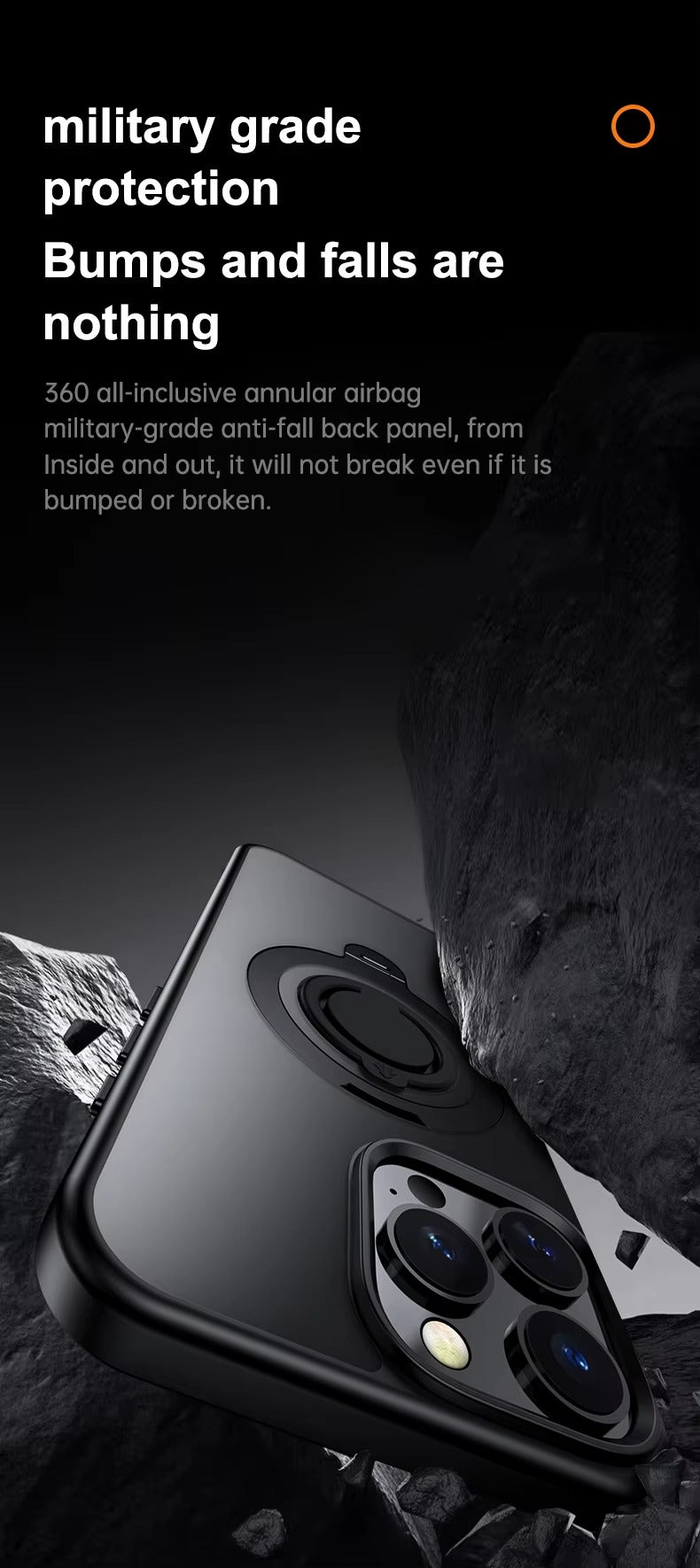 Luxury Apple iPhone Case MagSafe Compatible, Camera Lens & Screen Protection, Cover with 360° Ring Stand & Frosted Finish