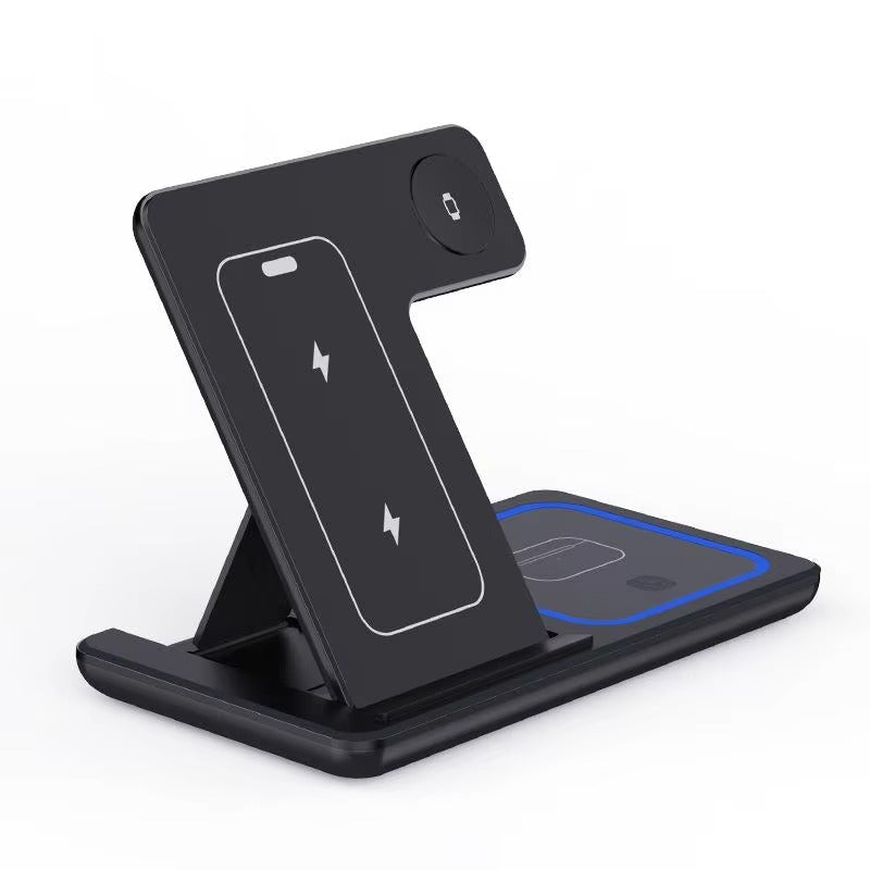 Premium 4 in 1 Wireless Charging Station with LED Light – Foldable Fast Charger Stand for Phones, Apple Watch, AirPods and Qi-Compatible Devices