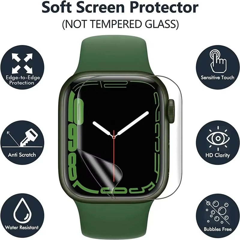 Ultra-Thin Hydrogel Screen Protector for Apple Watch – Edge-to-Edge Flexible Film, Anti-Scratch, Bubble-Free, HD Clarity, Water & Dust Resistant, Not Glass