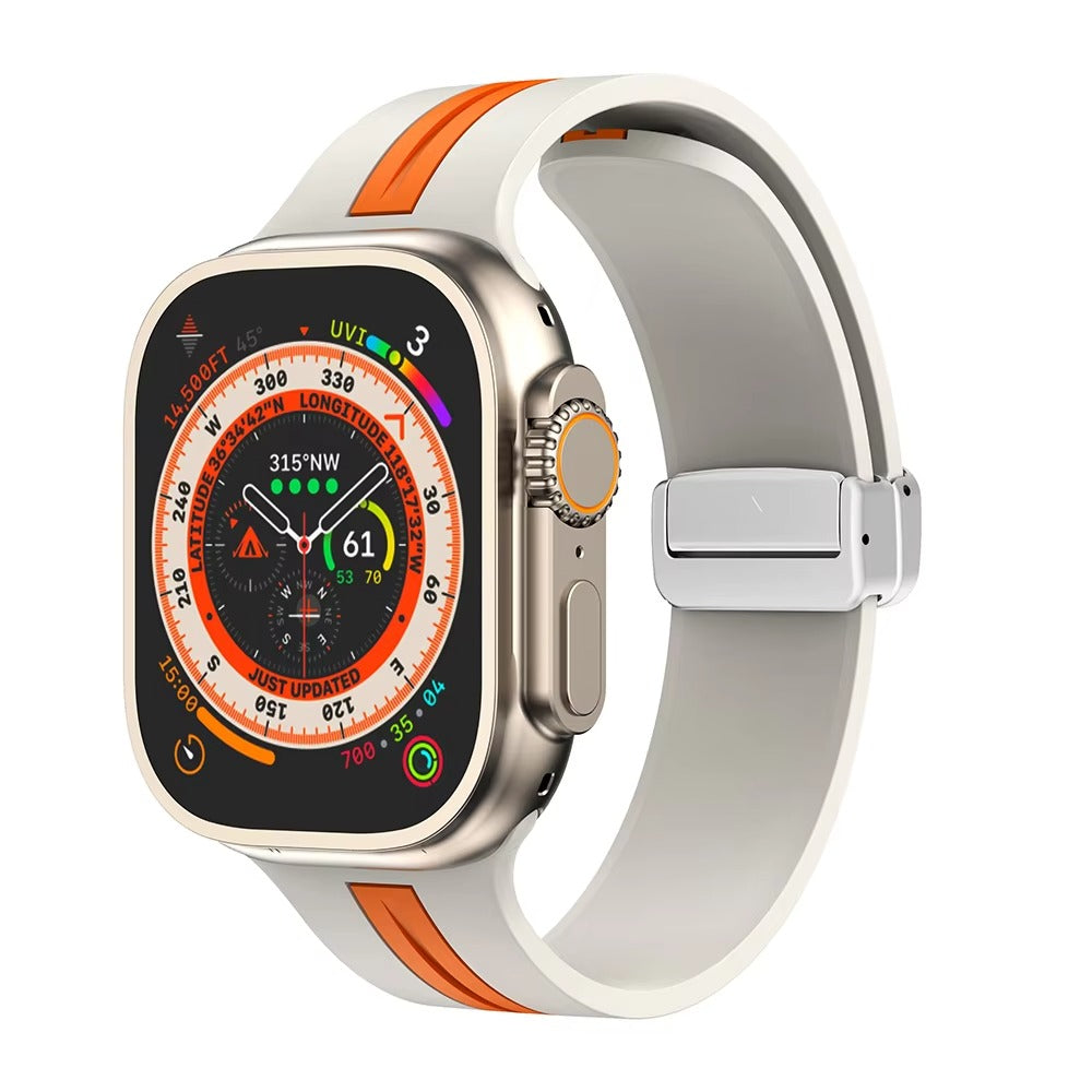 Magnetic Silicone Smartwatch Strap – Breathable Replacement Band with Snap Closure, Compatible with 38mm to 49mm Watches