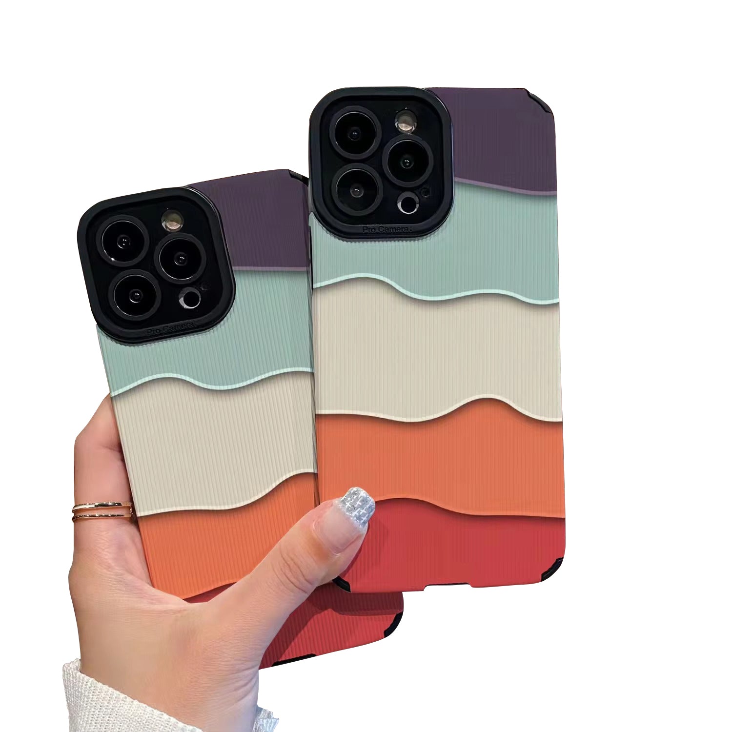 High Quality Apple iPhone Case, MagSafe Compatible, Camera Lens & Screen Protection, Ultra Thin, Shockproof, Magnetic Full All Around Cover – Gradient Wave Silicone Case with Leather Texture & Shockproof Design