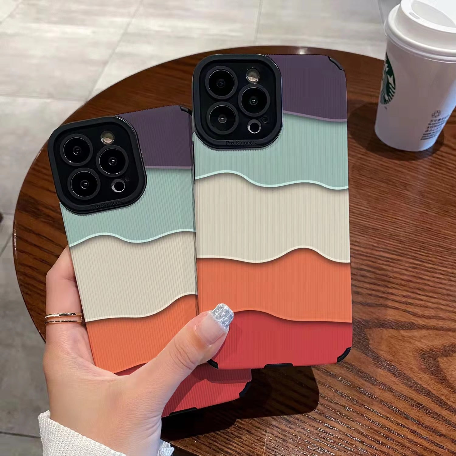 High Quality Apple iPhone Case, MagSafe Compatible, Camera Lens & Screen Protection, Ultra Thin, Shockproof, Magnetic Full All Around Cover – Gradient Wave Silicone Case with Leather Texture & Shockproof Design