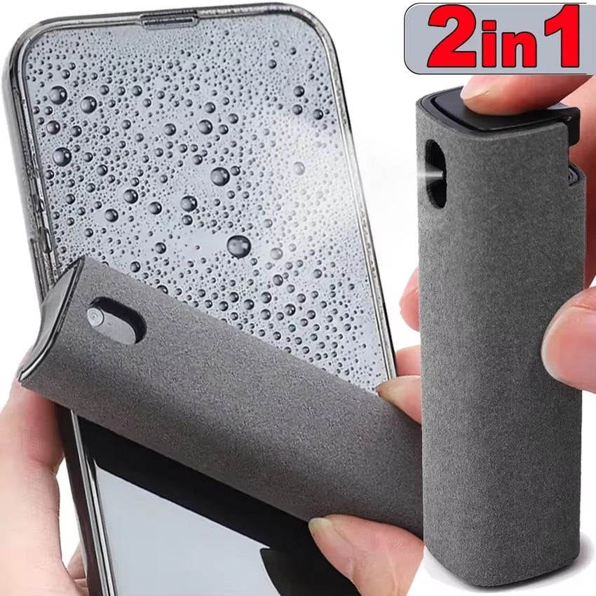 High Quality 2-in-1 Screen Cleaner Spray Reusable Cleaning Cloth for Cell Phones, iPads, Computers, Glasses, and Tablets