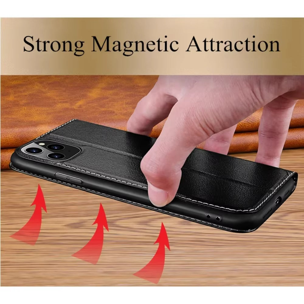 Luxury Apple iPhone Case, MagSafe Compatible, Camera Lens and Screen Protection, Ultra Thin, Shockproof, Magnetic, Full All Around Protection, Leather Clear View Cover