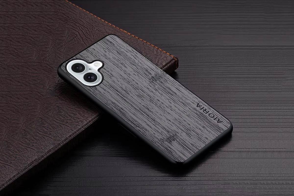 Premium Wood Grain iPhone Case MagSafe Compatible Ultra Thin Magnetic with Smooth Brown Texture and Metallic Frame Design
