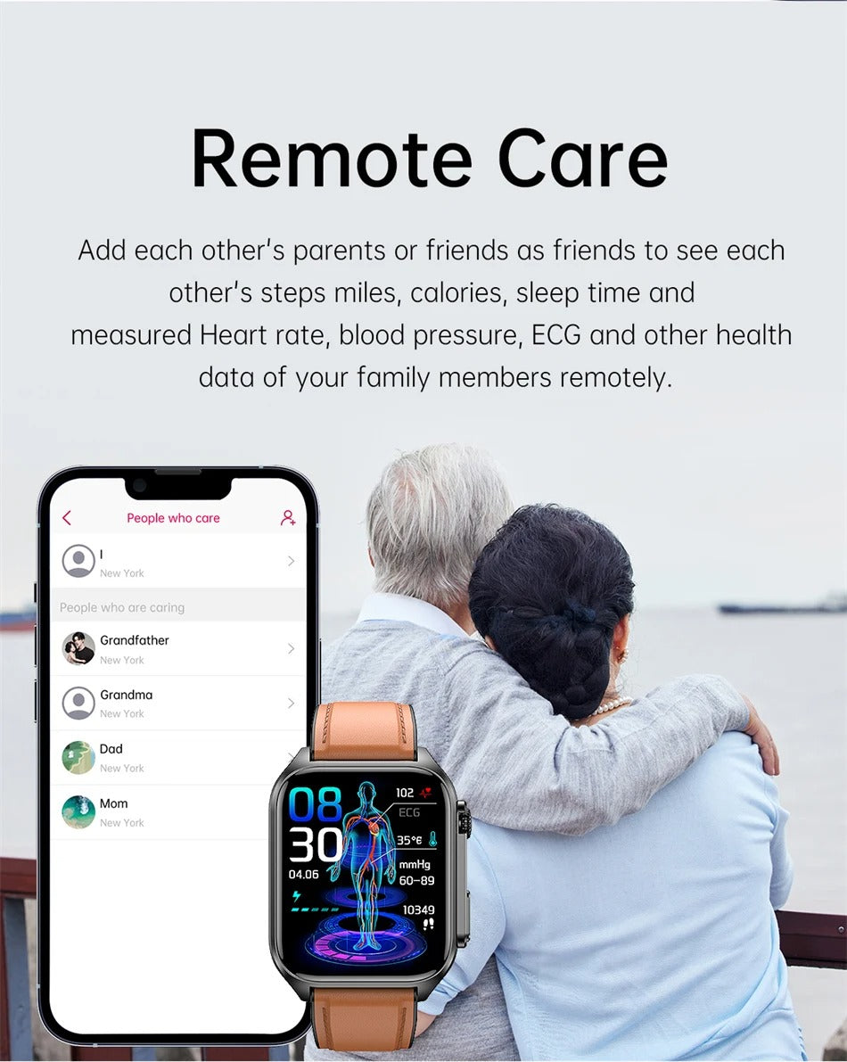 Premium Health Smartwatch for iPhone – Non-Invasive Blood Glucose Monitor with ECG+PPG, AI Voice Assistant, Bluetooth Calling
