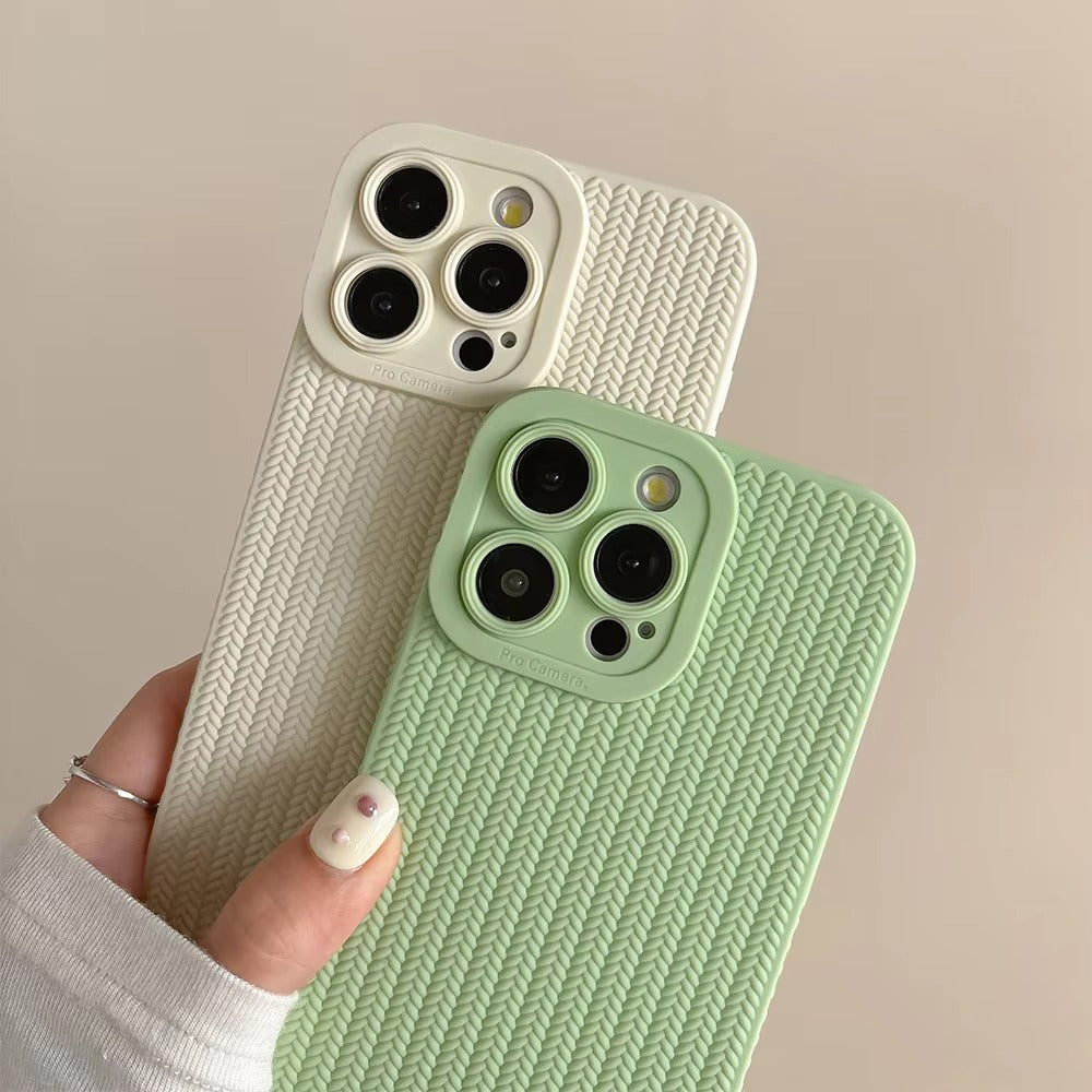 Luxury Apple iPhone Case, MagSafe Compatible, Camera Lens & Screen Protection, Ultra Thin, Shockproof, Magnetic Full All Around Cover – Woven Pattern Soft Silicone Case with Solid Color Stylish Design