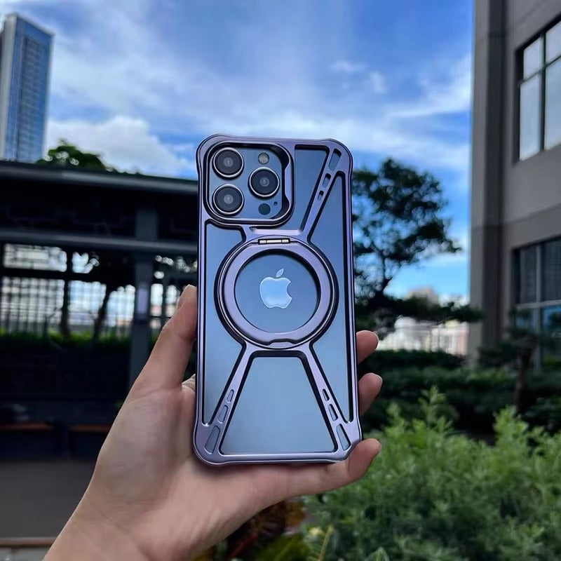 High Quality Apple iPhone Case, MagSafe Compatible, Camera Lens & Screen Protection, Ultra Thin, Shockproof, Magnetic Full All Around Cover – Aluminum Alloy Anti-Fall Case with Invisible Bracket & Metal Frame Design