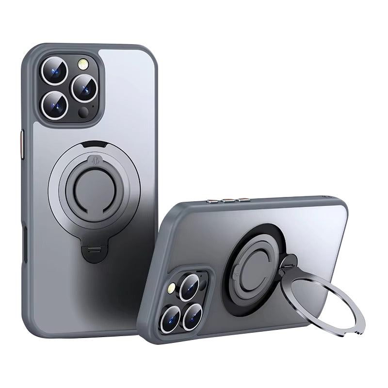 Luxury Apple iPhone Case MagSafe Compatible, Camera Lens & Screen Protection, Cover with 360° Ring Stand & Frosted Finish