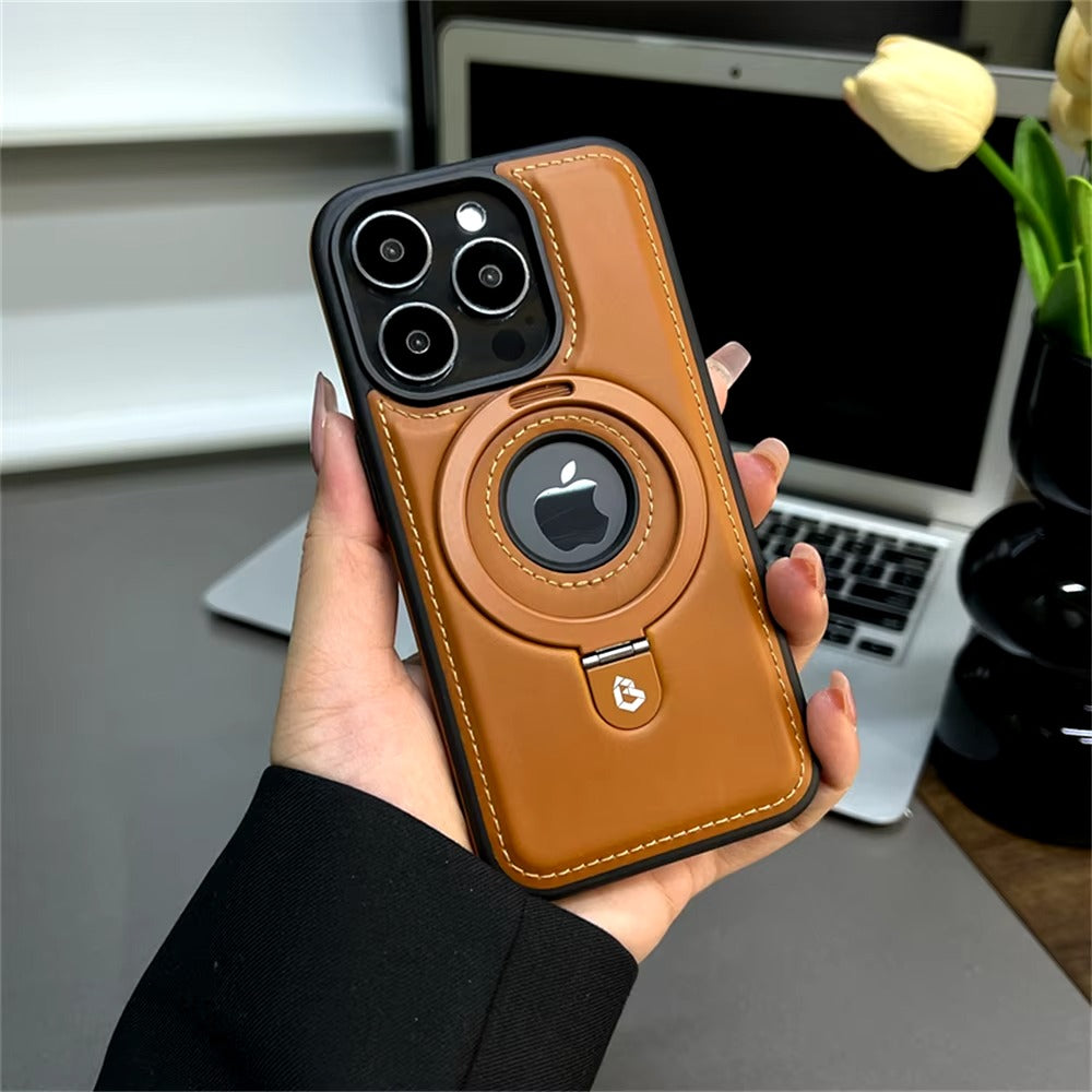 Premium Apple iPhone Case MagSafe Compatible, Camera Lens & Screen Protection, Ultra Thin Shockproof Magnetic Full All Around Protection Cover with PU Leather Stand Ring