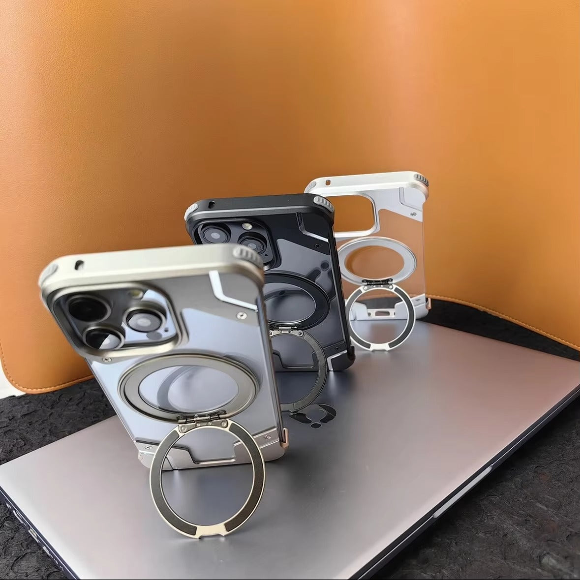 Luxury Apple iPhone Case, MagSafe Compatible, Camera Lens & Screen Protection, Ultra Thin, Shockproof, Magnetic Full All Around Cover – 360° Aluminum Alloy Rimless Case with Transparent PC & Built-In Bracket