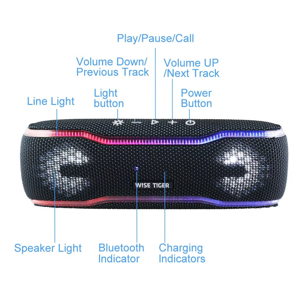 Premium Portable Bluetooth Speaker – IPX7 Waterproof Outdoor Sound Box with 25W Stereo Output, Colorful LED Lights