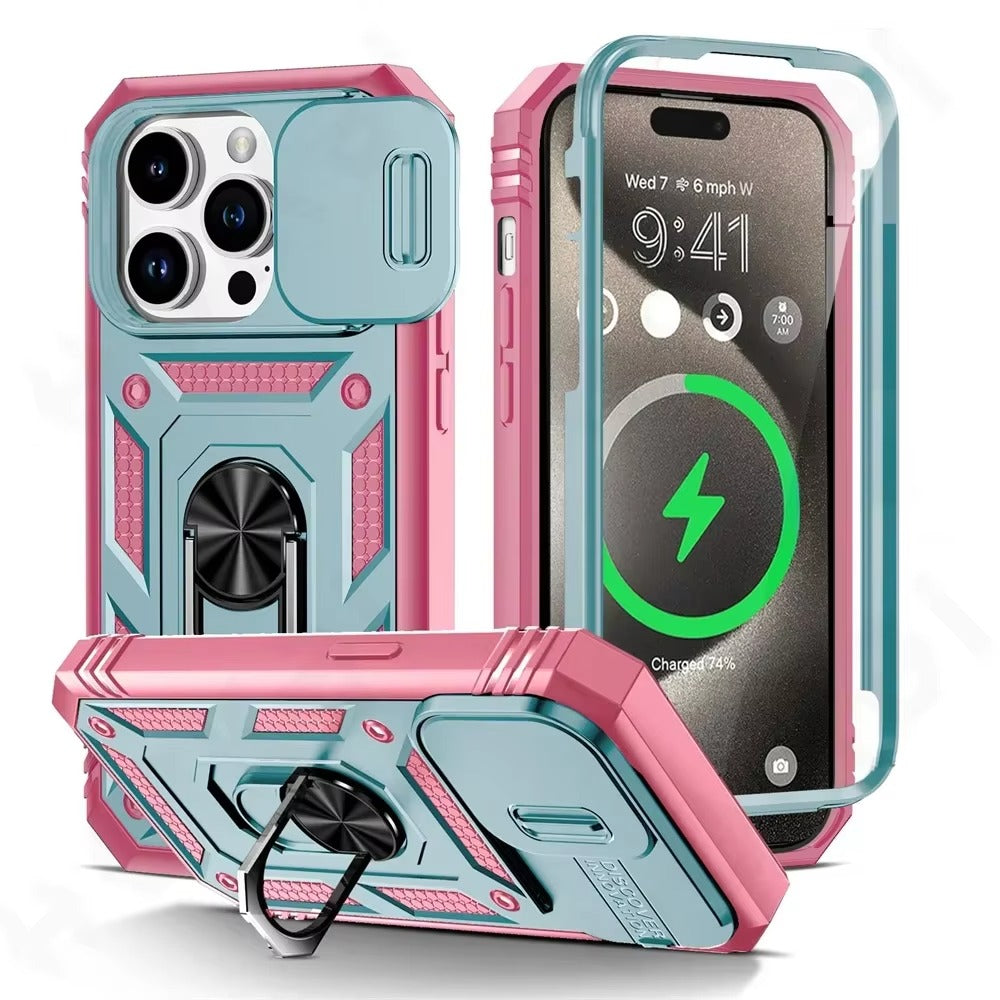 Robust Apple iPhone Case, MagSafe Compatible, Camera Lens and Screen Protection, Ultra Thin, Shockproof, Magnetic, Full All Around Protection, Slide Rotating Armor Cover