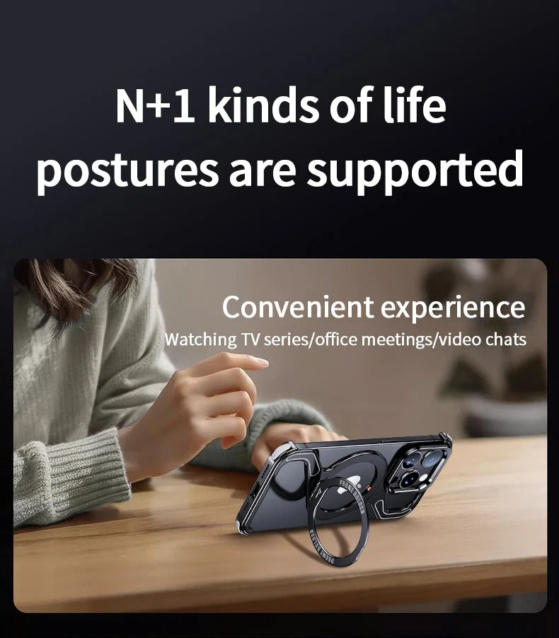 Premium Apple iPhone Case, MagSafe Compatible, Camera Lens & Screen Protection, Ultra Thin, Shockproof, Magnetic Full All Around Cover – Z-Type Aluminum Alloy Rimless Case with Snap-On Bracket & Metal Frame