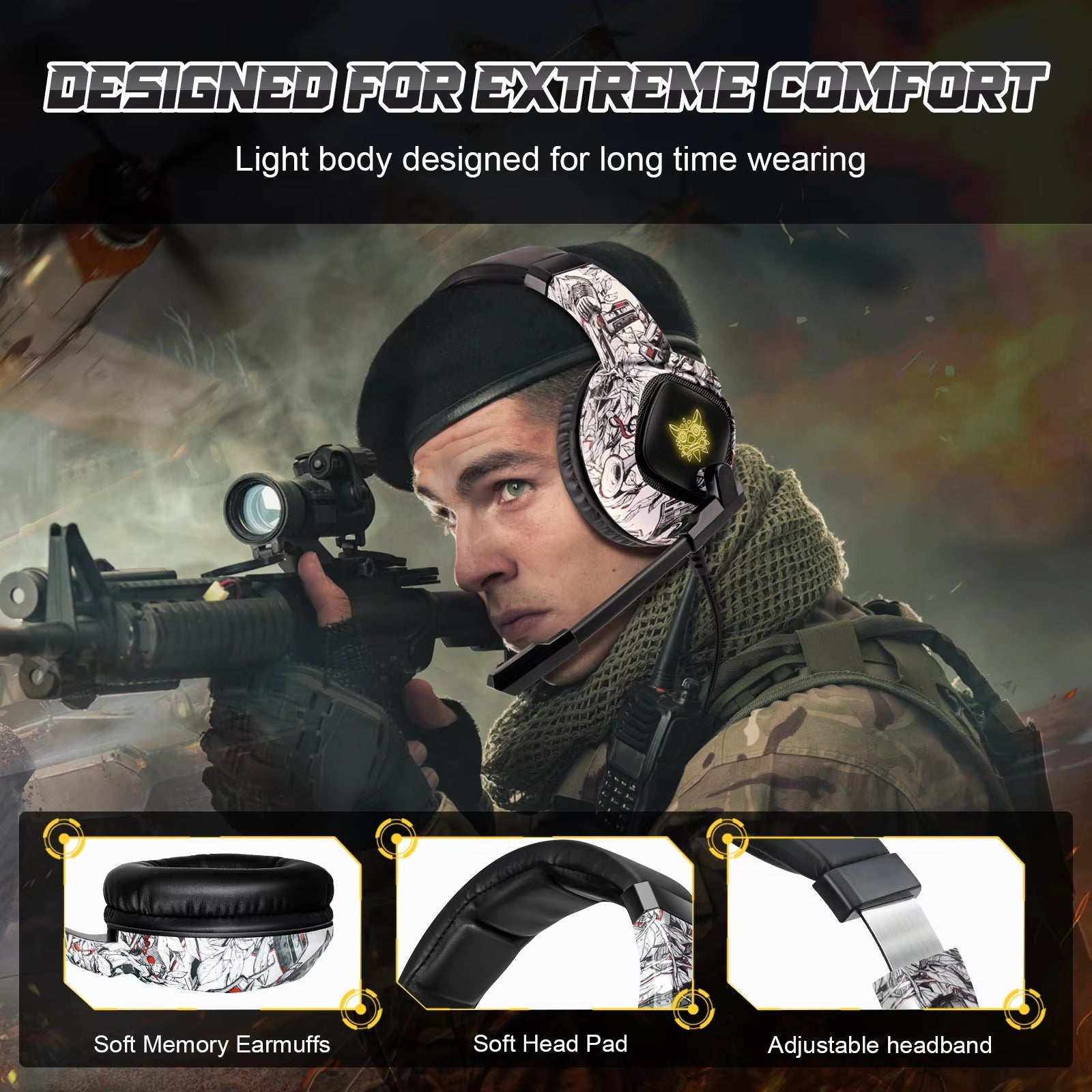 High Quality, Wired Gaming Headset with Microphone Stereo Over-Ear with Clear Sound for Apple Devices and Gaming Consoles