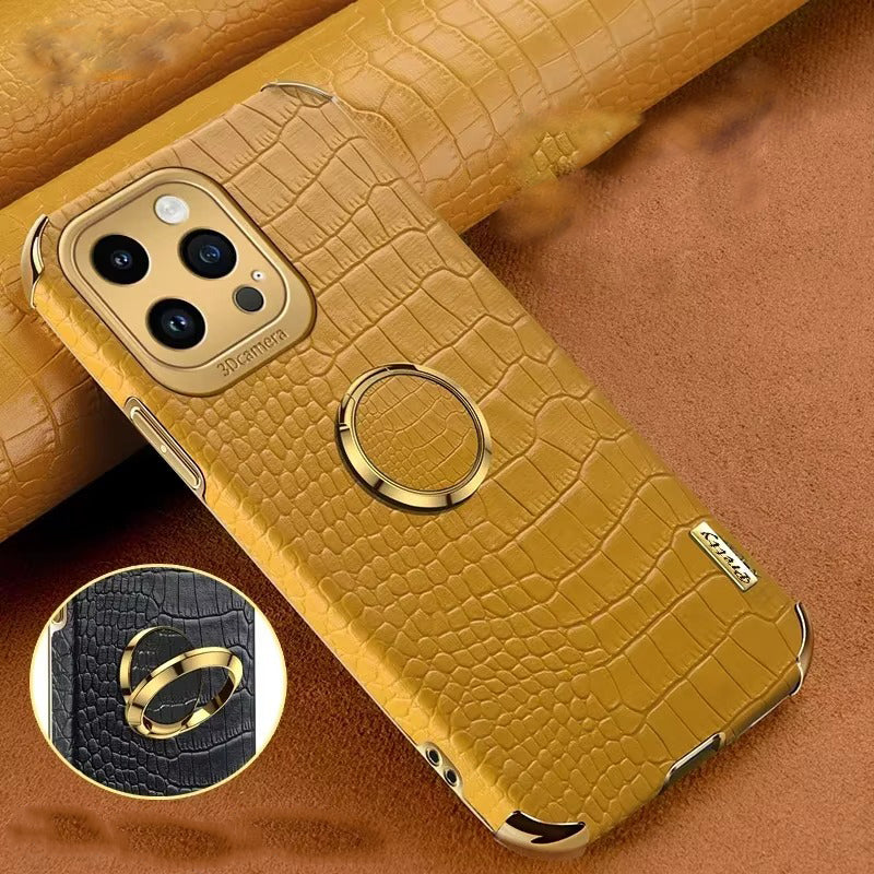 Premium Apple iPhone Case MagSafe Compatible, Camera Lens & Screen Protection, Ultra Thin Shockproof Magnetic Full All Around Protection Cover with Crocodile Leather Ring Holder