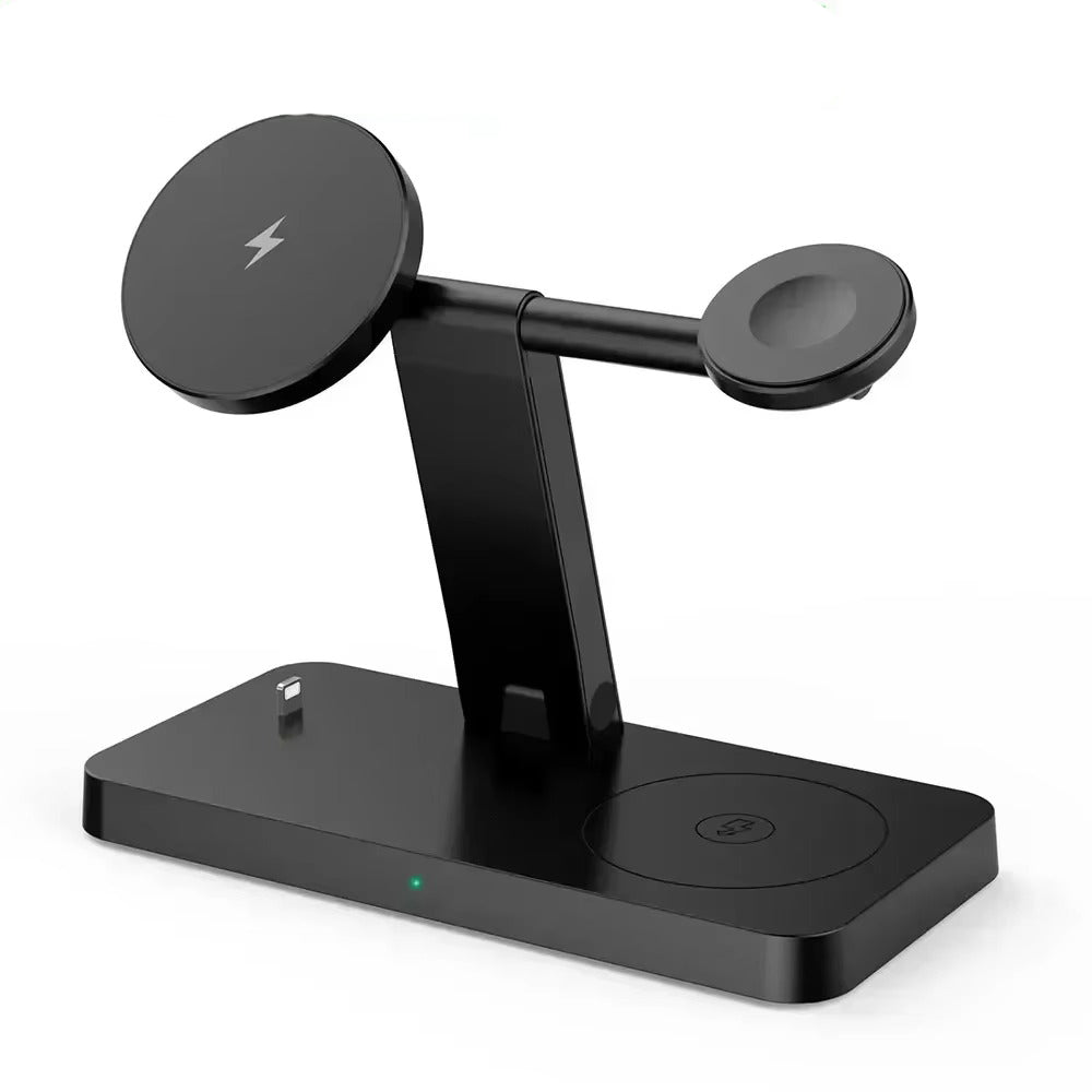 Premium 5 in 1 Magnetic Wireless Charging Station – Foldable Fast Charger Stand for Phones, Smartwatches, Earbuds with 30W Output & LED Night Light
