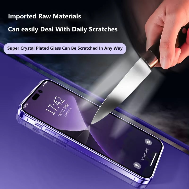 High Quality Apple iPhone Case MagSafe Compatible, Camera Lens & Screen Protection Cover with Double Glass Metal Buckle