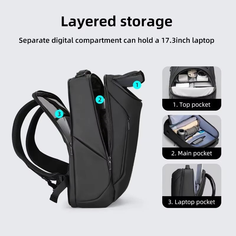 High Quality Waterproof Laptop Backpack for Men, USB Charging Travel Bag, Business Tech Rucksack Fits 17" MacBook