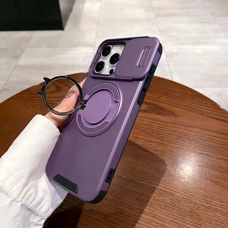 High Quality Apple iPhone Case MagSafe Compatible, Camera Lens & Screen Protection Cover with Slide Lens & Armor Bracket