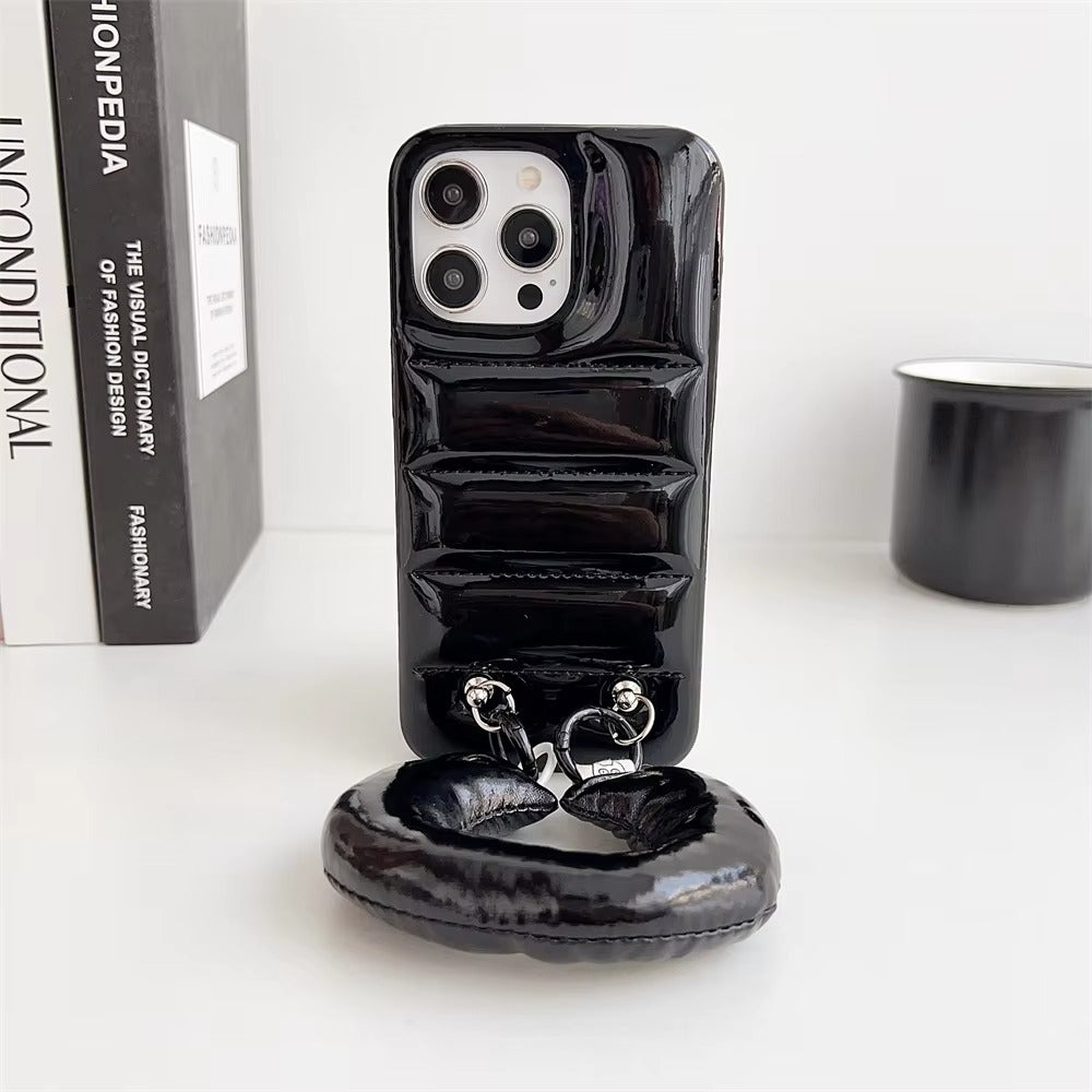 Luxury Apple iPhone Case, MagSafe Compatible, Camera Lens & Screen Protection, Ultra Thin, Shockproof, Magnetic Full All Around Cover – Down Jacket Style Silicone Case with Wrist Strap & Soft Finish