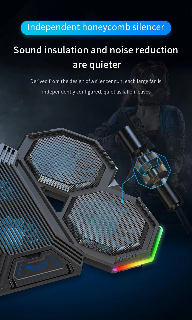 High-Performance, RGB, Gaming Laptop Stand, Air Cooler, Notebook Holder, with 6 Fans, Adjustable, Foldable Base, for 12, 13, 14, 15, 16, 17 Inch Laptops