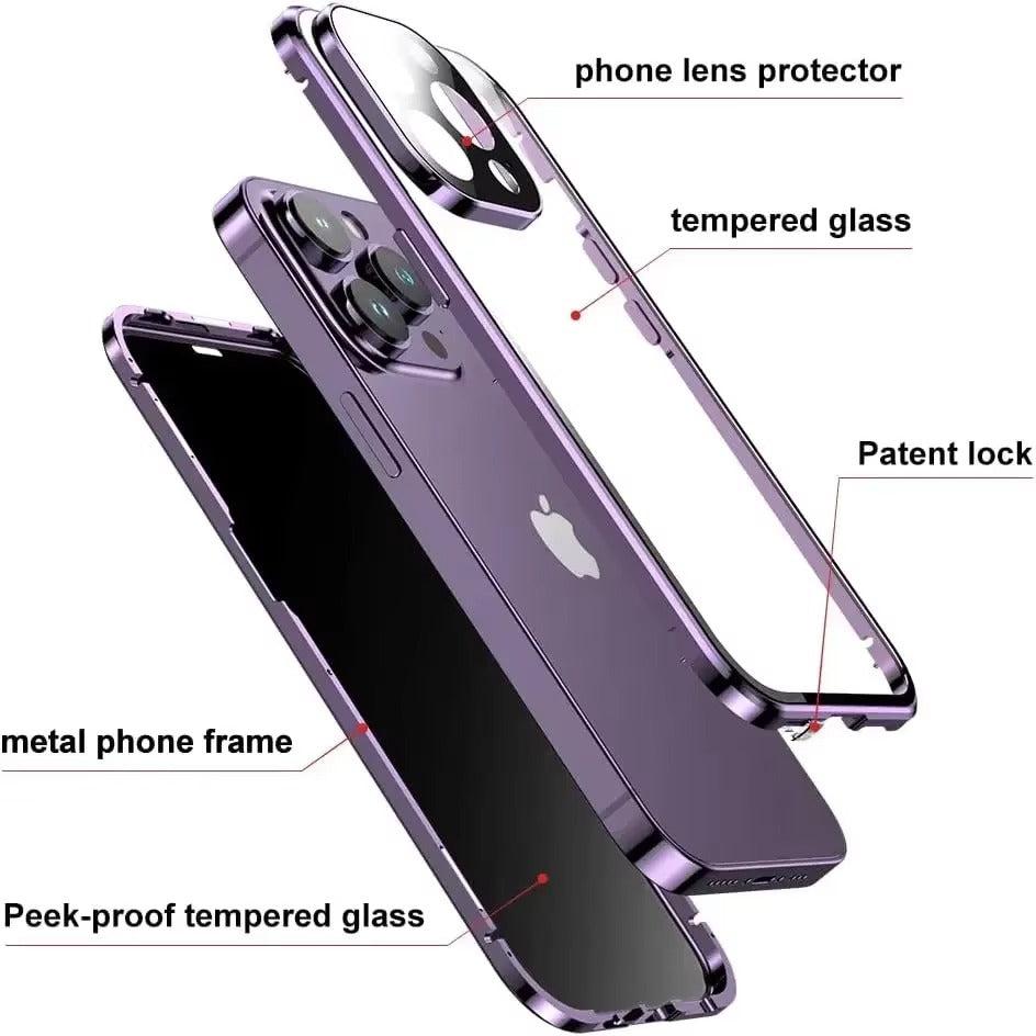 Premium Apple iPhone Case, MagSafe Compatible, Camera Lens & Screen Protection, Ultra Thin, Shockproof, Magnetic Full All Around Cover – Double Glass Anti-Peep Privacy Case with Magnetic Adsorption & Lens Protection