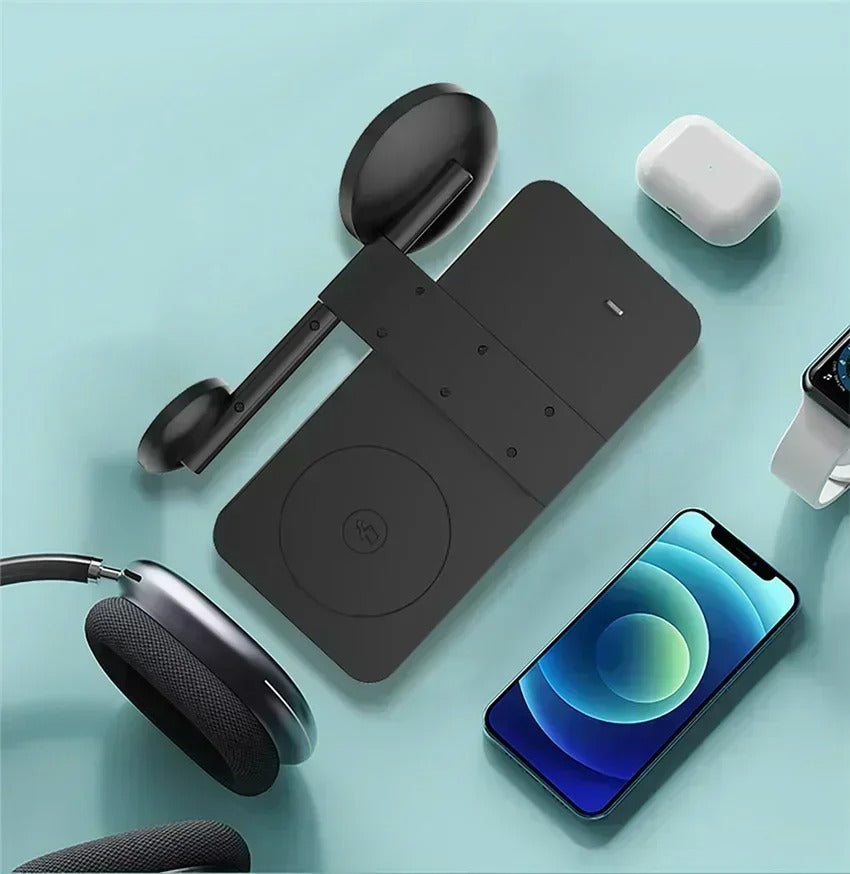 Premium 5 in 1 Magnetic Wireless Charging Station – Foldable Fast Charger Stand for Phones, Smartwatches, Earbuds with 30W Output & LED Night Light