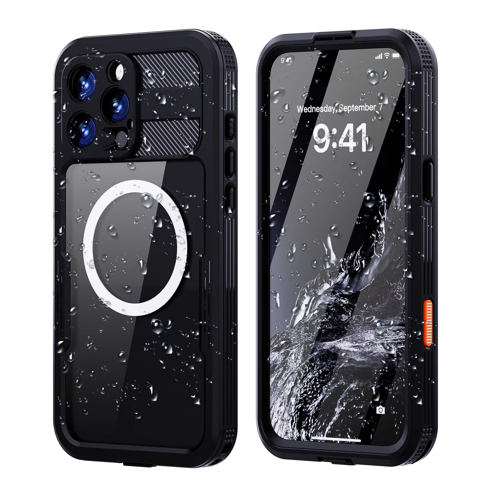 Luxury Apple iPhone Case MagSafe Compatible, Camera Lens & Screen Protection, Ultra Thin Shockproof Magnetic Full All Around Protection Cover with IP68 Clear Diving Design