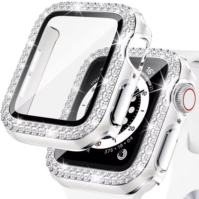 Luxury, Bling Diamond Case with Glass Screen Protector for Apple Watch – for 38mm, 40mm, 41mm, 42mm, 44mm, 45mm